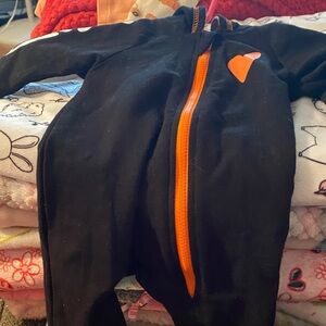 Cat & Jack Black Footie with Orange Zipper and Heart,